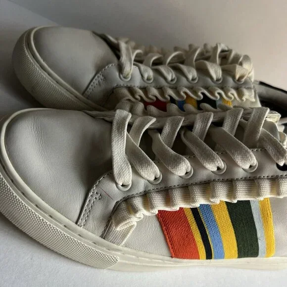 TORY Burch SPORT Ruffle Striped Women’s 8.5 Low Top Sneakers Lace Up Shoes - Picture 9 of 16